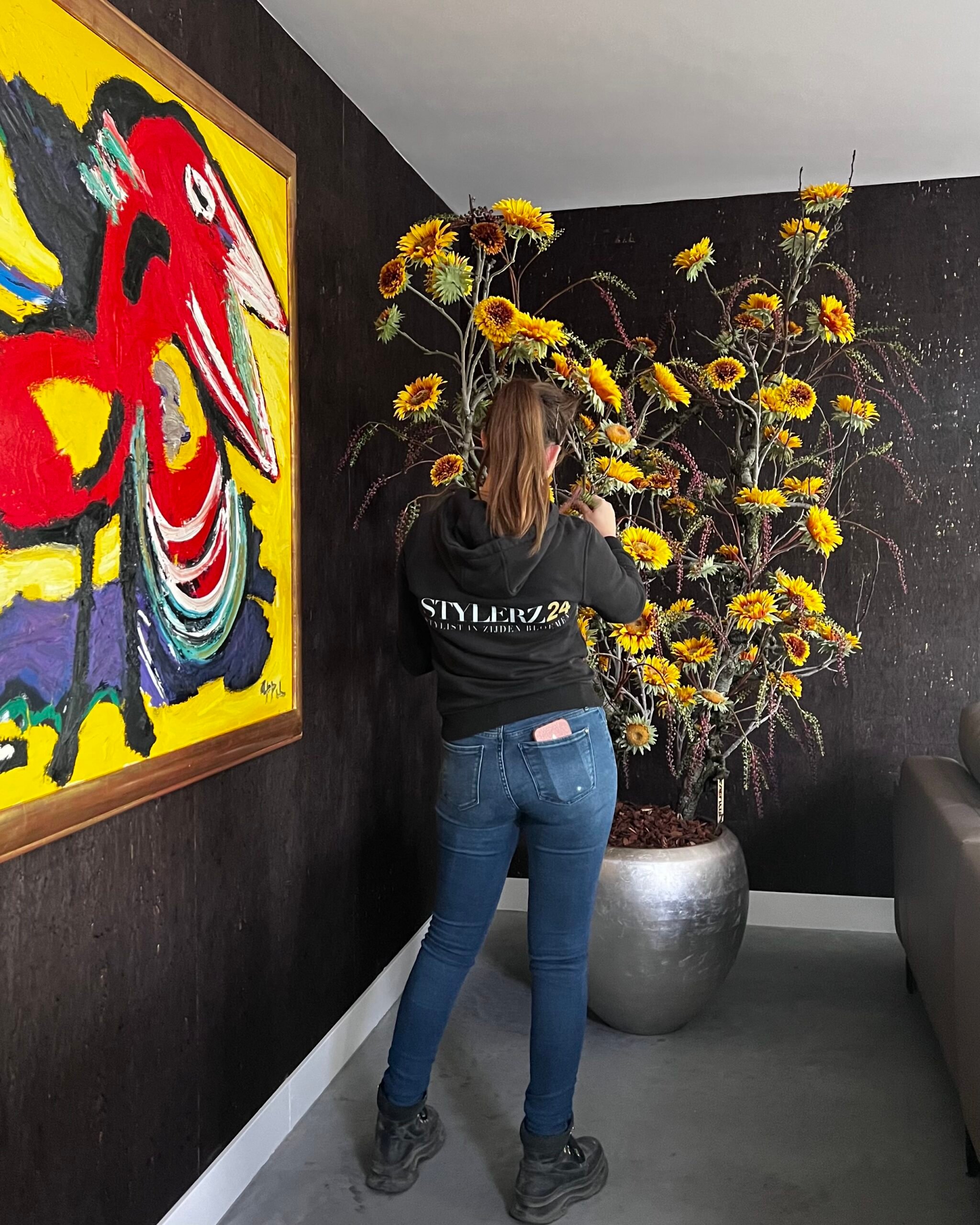 Luxe kunst zonnebloem boom in pot – warme gele zijden bloemen, handgemaakt | STYLERZ24
