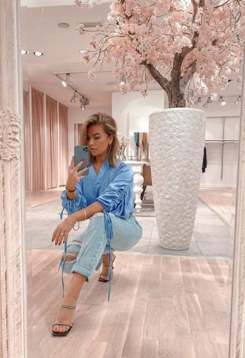 Kunst bloesemboom op olijfstam damesmodezaak Rebellion - op maat gemaakt door STYLERZ24